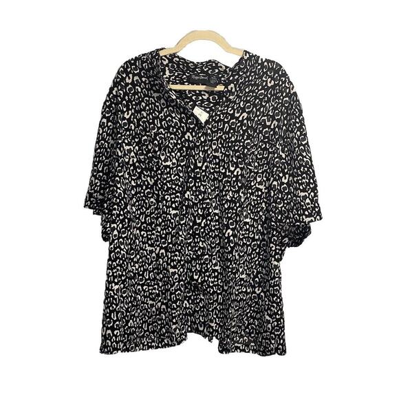 New Maggie Barnes Top Women’s 4X Plus Button Front Leopard Print‎ Stretch Black - Picture 1 of 4